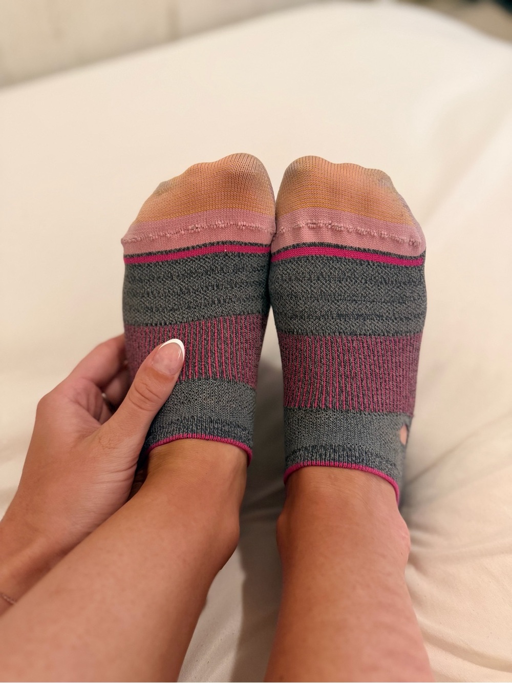 Grey and Pink Ankle Striped Socks